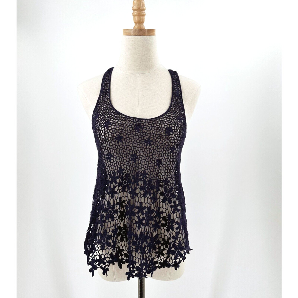 Fang Womens Crochet Tank Top XS Fairy-Grunge Boho Whimsygoth Hippie Sheer